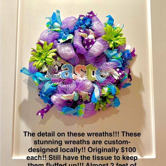 Easter wreath custom designed purple green wooden new bundle ceramic eggs coral - Picture 2 of 6